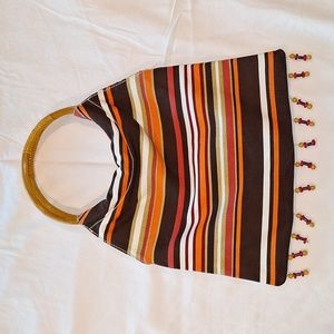 Bohemian striped purse with wooden circle handles
